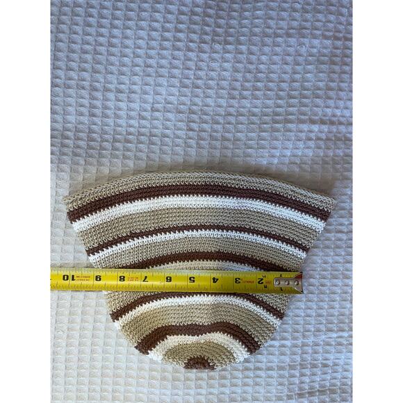 La Luna Loca Cream Striped 100% Cotton Y2K Knit Style Bucket Hat - Picture 7 of 8